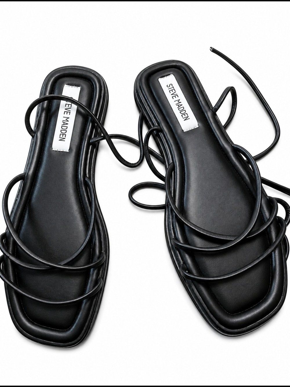 Steve Madden Black Strappy Lace-Up Square-Toe Sandals